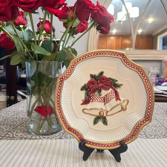 Fitz and Floyd Essentials Holiday‎ Bells Christmas Cookie Canape Plate 9” - Picture 1 of 5